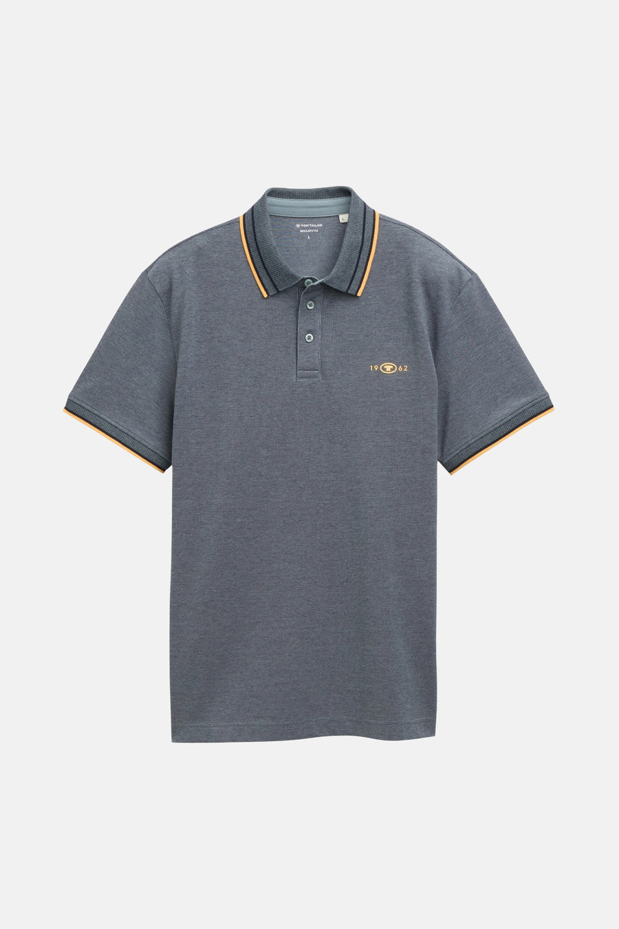 Blauw poloshirt met korte mouwen van Tom Tailor, met contrasterende strepen op de kraag en mouwen, geborduurd logo.
