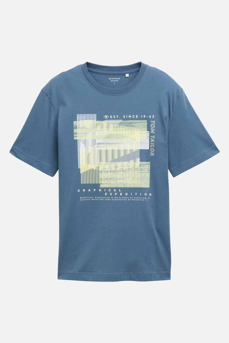 Blauw T-shirt met korte mouwen van Tom Tailor, met een grafische expeditieprint.