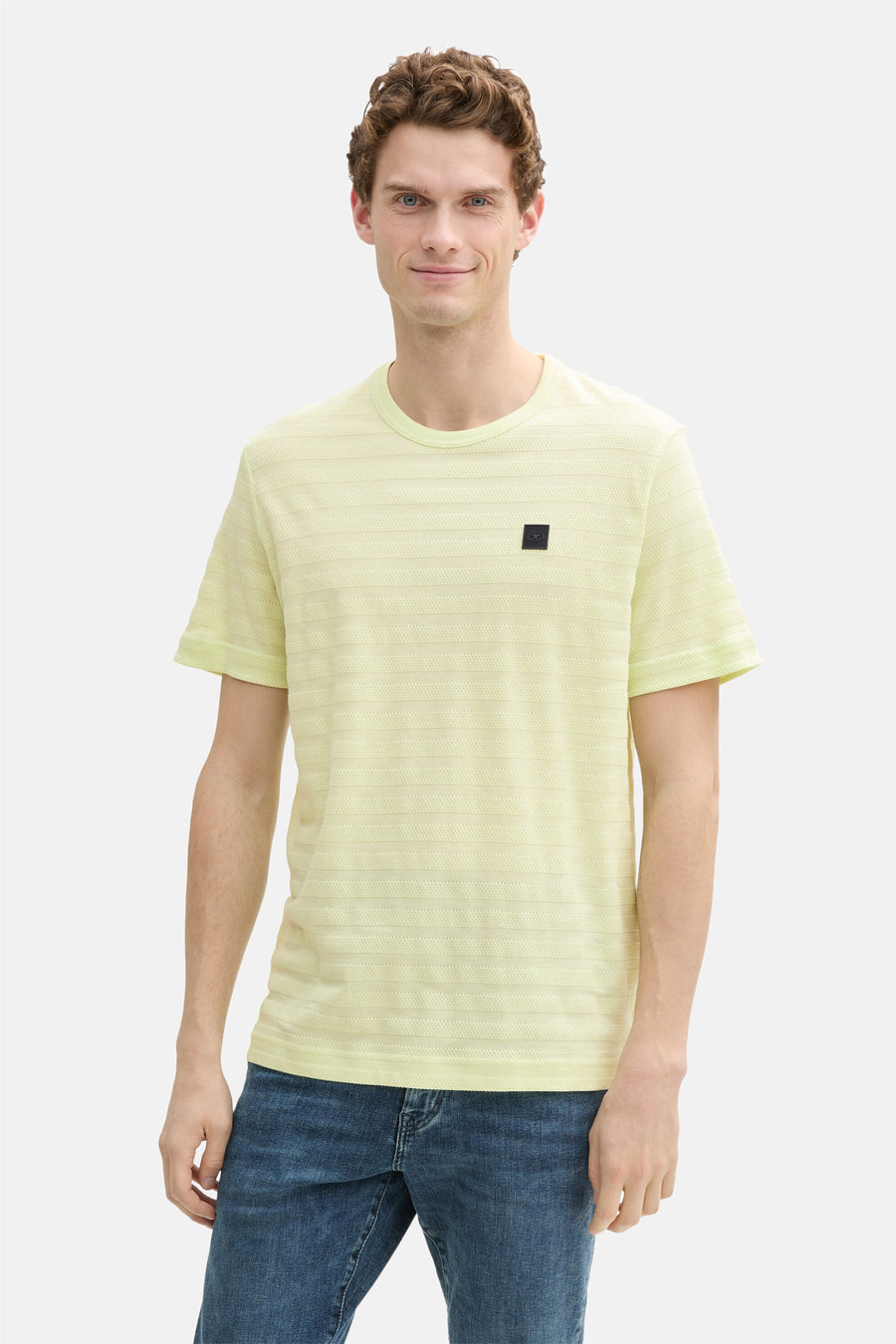 Groen T-shirt met korte mouwen van Tom Tailor, met een gestructureerd patroon van horizontale strepen.