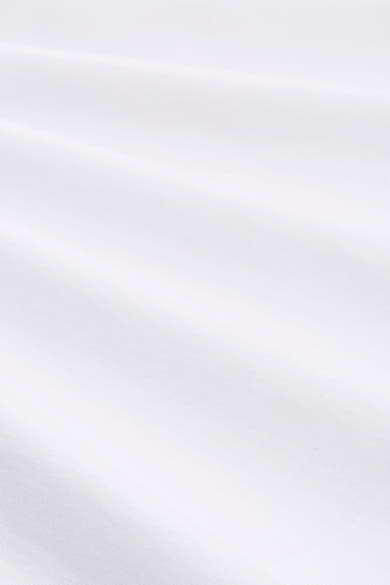 White short-sleeve t-shirt fabric close-up, smooth cotton texture with soft folds and natural sheen