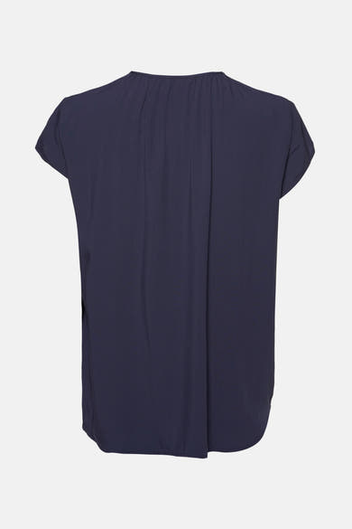 Marineblauwe blouse met korte mouwen van Tom Tailor, met plooien aan de voorkant.