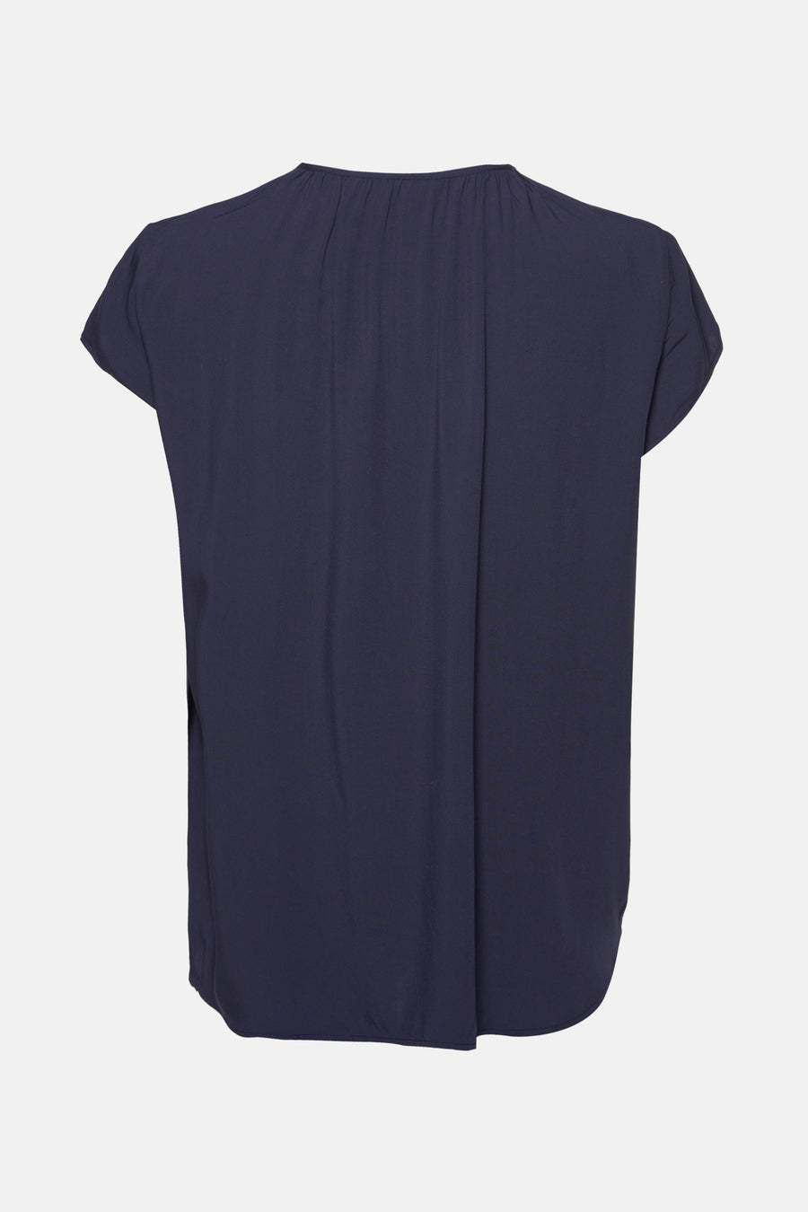 Marineblauwe blouse met korte mouwen van Tom Tailor, met plooien aan de voorkant.