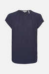 Blouse blauw met korte mouwen van Tom Tailor, met een gerimpelde kraag en een gedeeltelijke knoopsluiting.