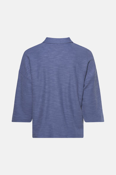 Blauwe polo met korte mouwen van Tom Tailor, met geweven textuur en een klassieke kraag, achterzijde.