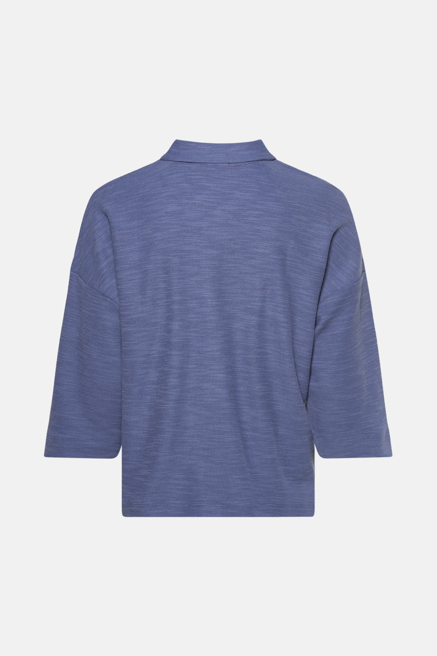 Blauwe polo met korte mouwen van Tom Tailor, met geweven textuur en een klassieke kraag, achterzijde.