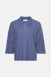 Blauwe 3/4-mouwen polo van Tom Tailor, in een getextureerd breisel met een knoopsluiting.