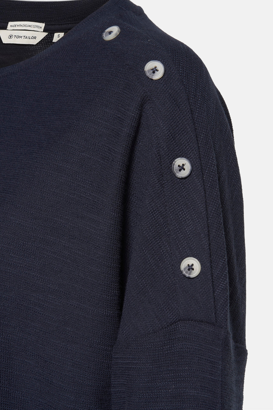 Blauw T-shirt van tricot van Tom Tailor, met decoratieve knopen op de schouder