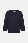 Blauwe 3/4-mouwen T-shirt van Tom Tailor, met decoratieve knoopdetails op de schouders.