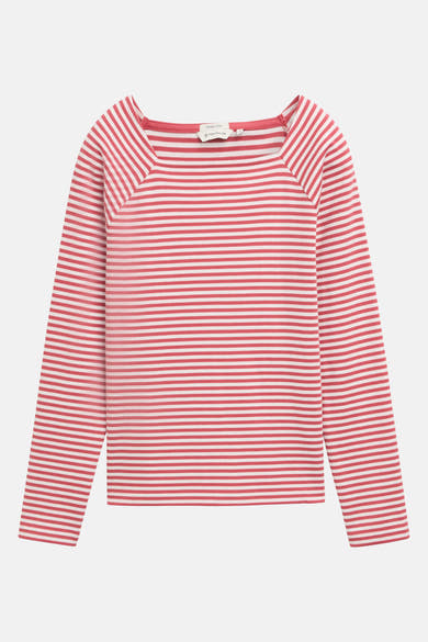Roze gestreept T-shirt met lange mouwen van Tom Tailor, met vierkante halslijn.