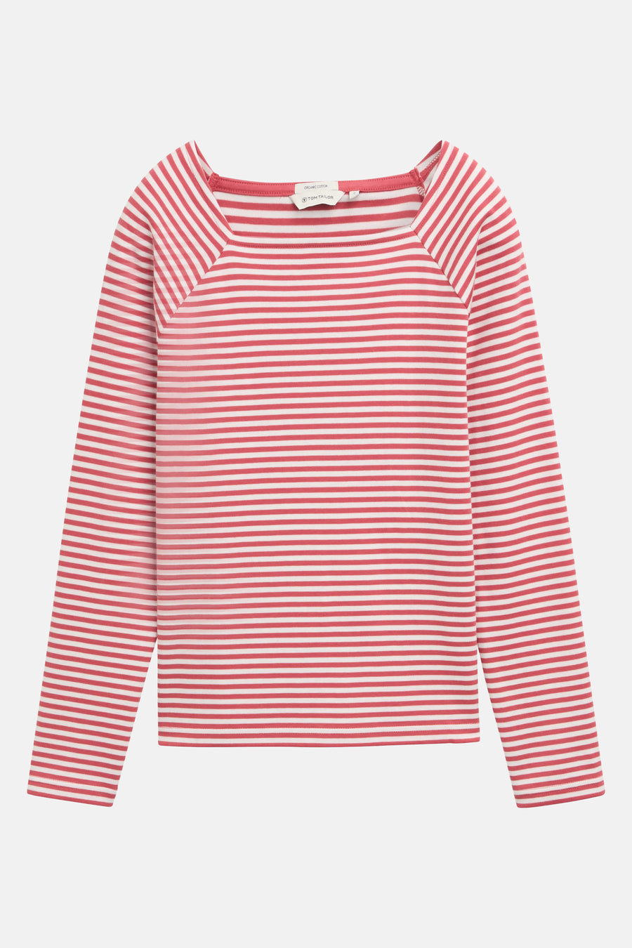Roze gestreept T-shirt met lange mouwen van Tom Tailor, met vierkante halslijn.