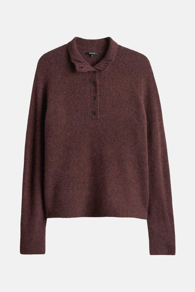 Pull marron à manches longues de OPUS, avec col boutonné et texture tricotée.