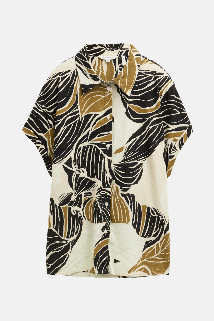 Multikleurig overhemd met korte mouwen van Tom Tailor, met abstract bladerpatroon en knoopsluiting.