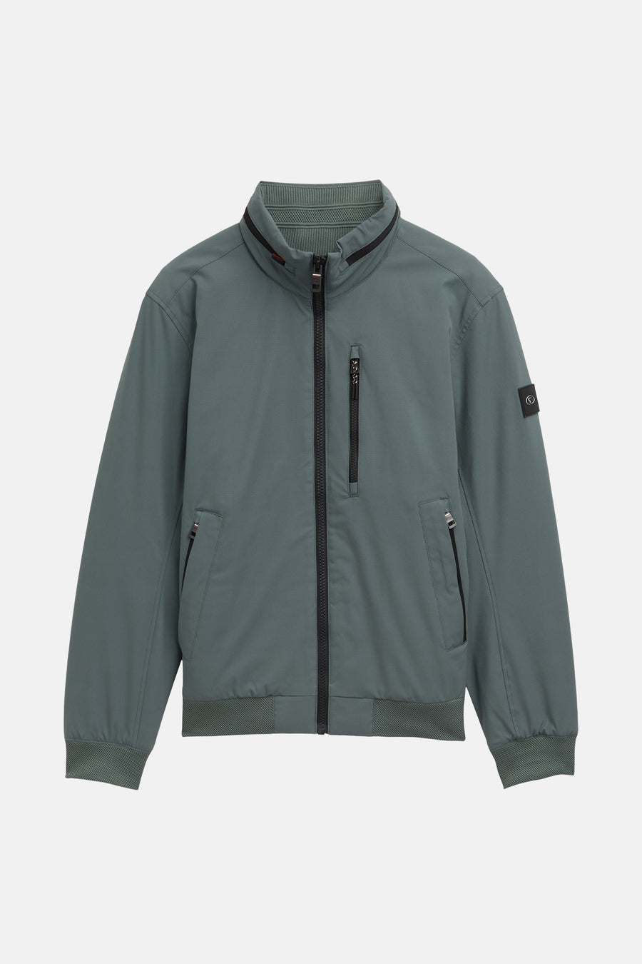 Veste courte verte Tom Tailor avec fermeture éclair, col montant et poches zippées.