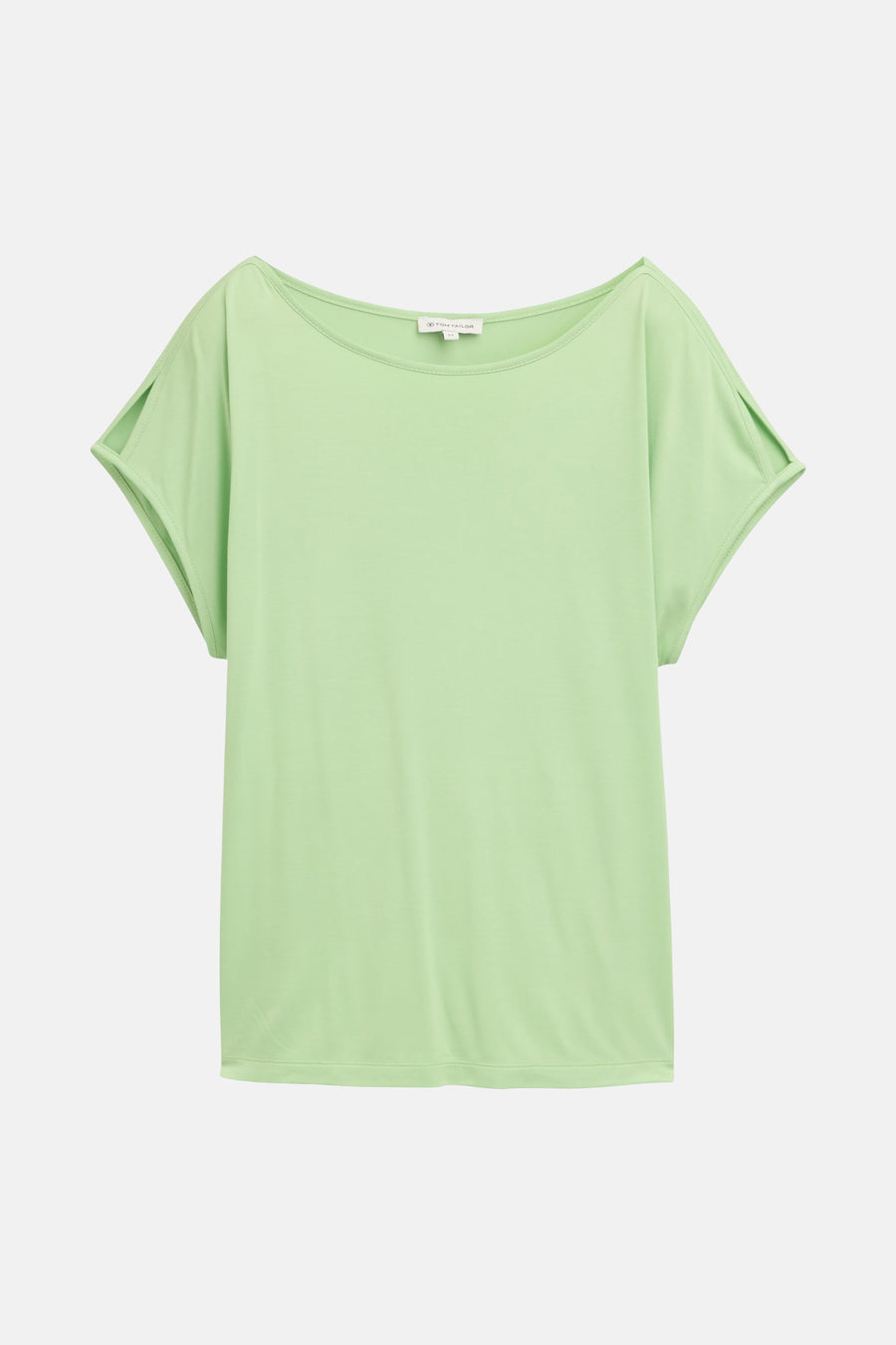 Blouse vert clair à manches courtes, de Tom Tailor, avec fentes décoratives aux épaules et coupe ample.