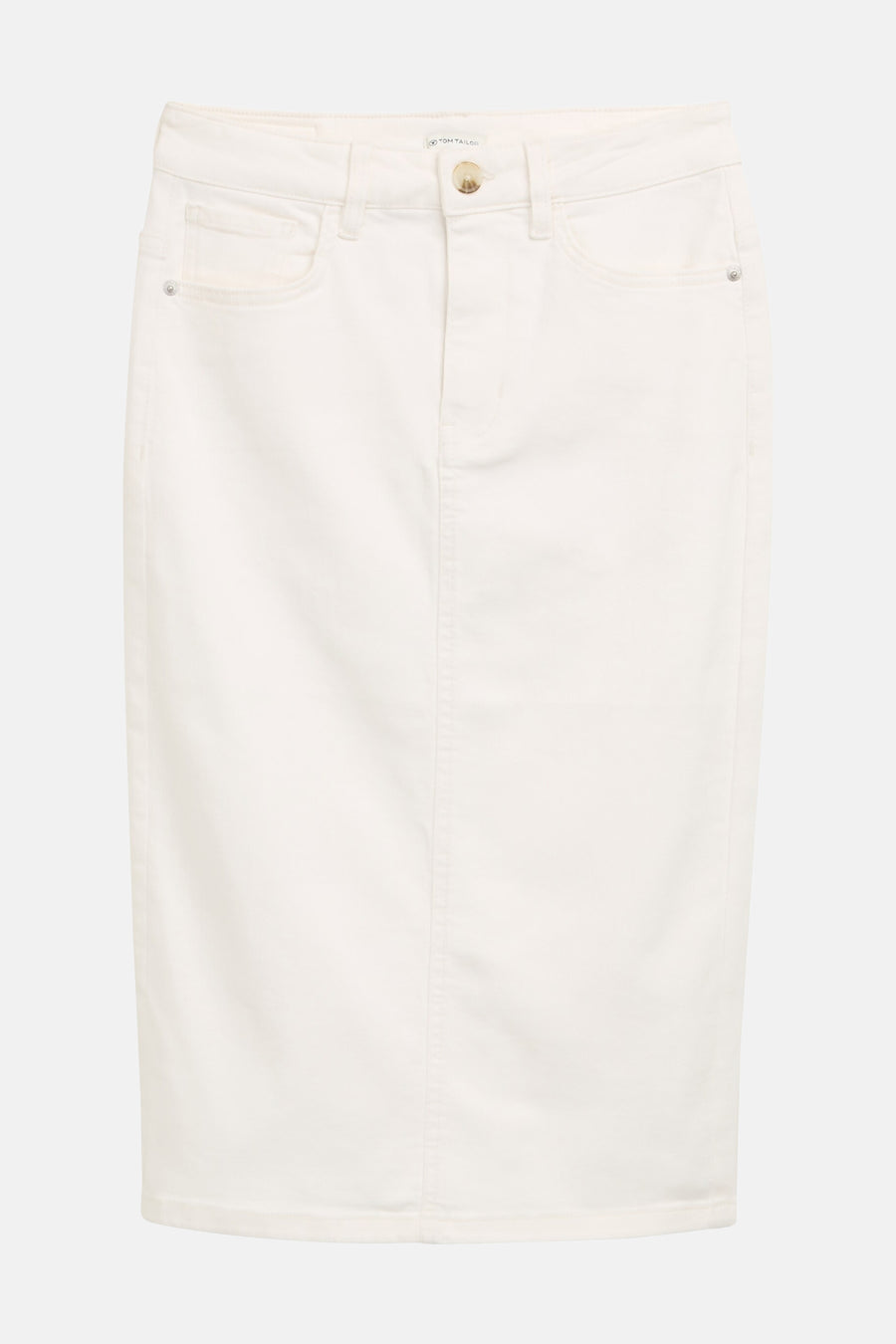 Witte kokerrok van Tom Tailor, met voorzakken en zichtbare naden.