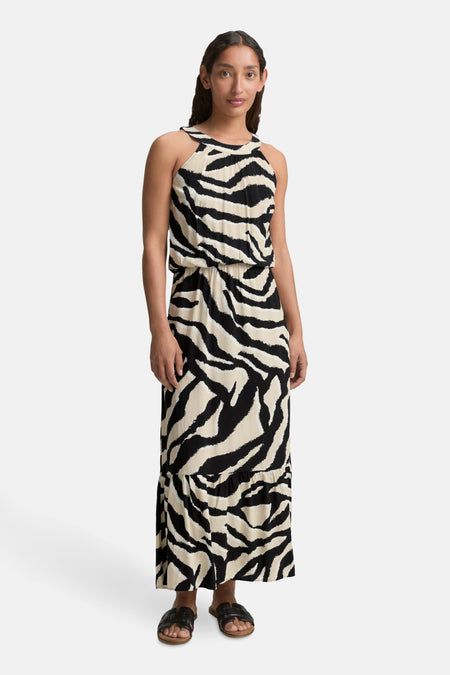 Lange meerkleurige jurk van Tom Tailor met zebraprint en ruchedetail.