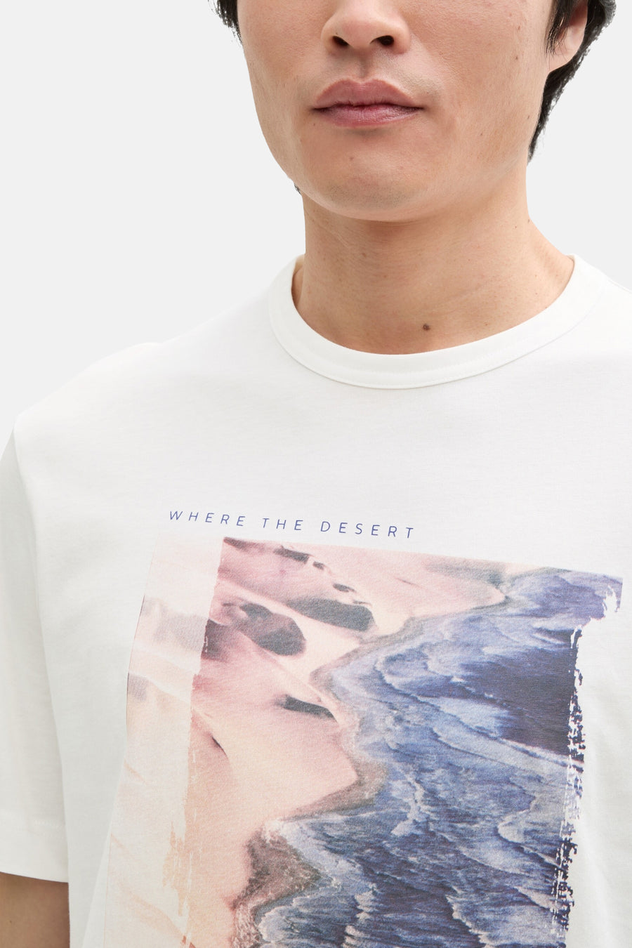 Wit T-shirt met korte mouwen van Tom Tailor, met grafische woestijnlandschapprint op de voorkant.