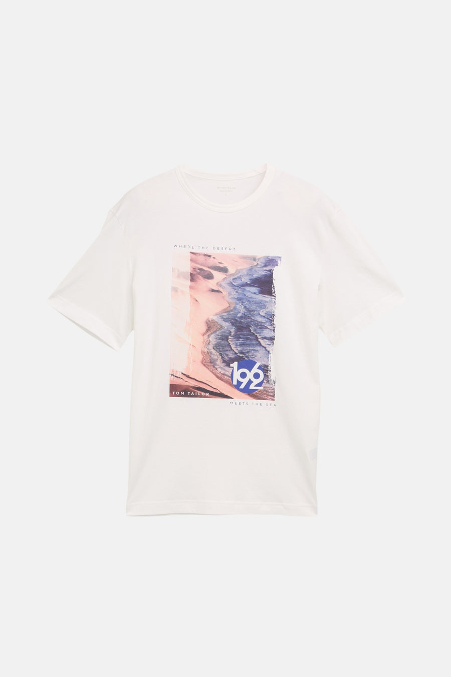 Witte T-shirt met korte mouwen van Tom Tailor met een woestijn- en zee-opdruk.