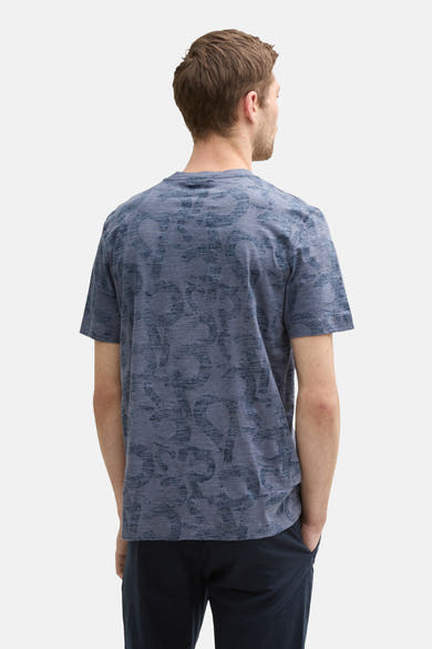 T-shirt à manches courtes bleu de Tom Tailor, avec un motif abstrait subtil sur un fond texturé.