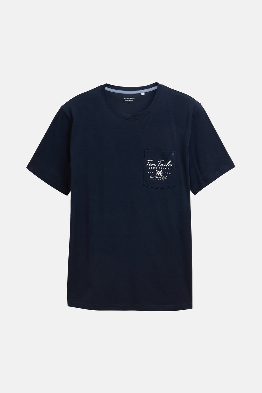 Blauw T-shirt met korte mouwen van Tom Tailor, met borstzak met print.