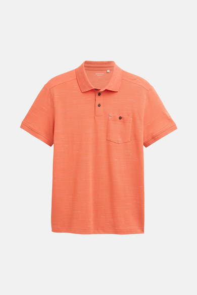 Oranje poloshirt met korte mouwen van Tom Tailor, met borstzak met knoop en korte mouwen.