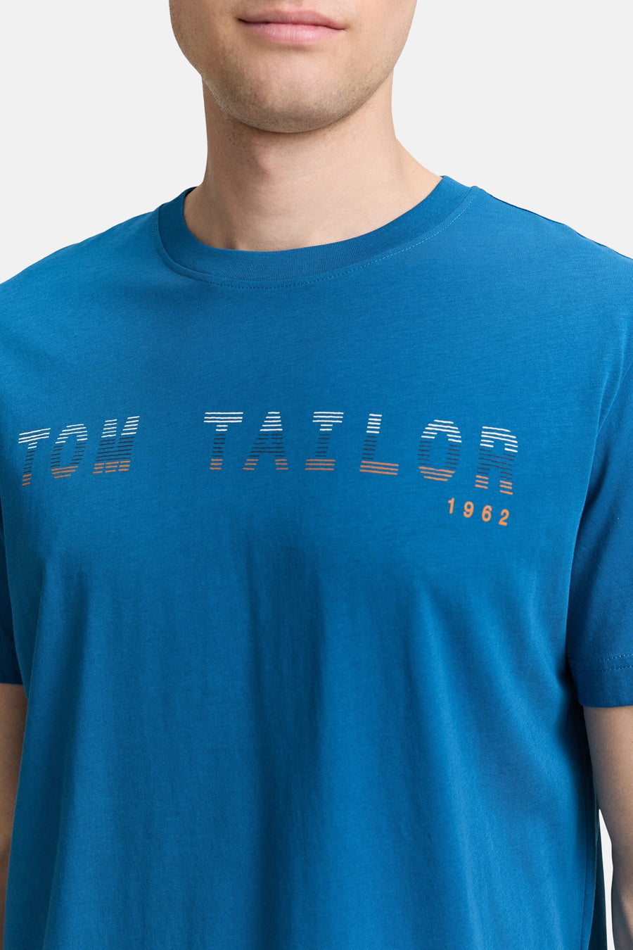 Blauw T-shirt met korte mouwen van Tom Tailor, met een grafische print op de borst.