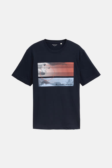 T-shirt bleu à manches courtes de Tom Tailor avec imprimé graphique abstrait.