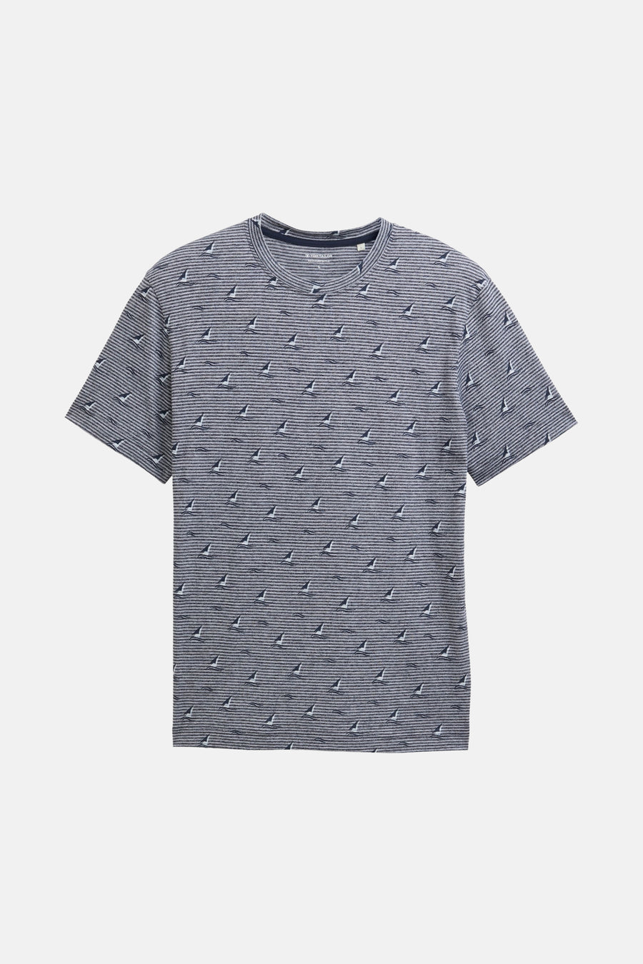 T-shirt à manches courtes bleu de Tom Tailor, avec rayures horizontales et motif de voiliers.