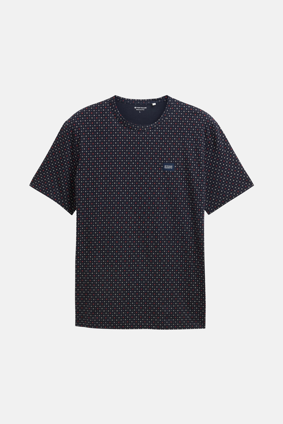 T-shirt à manches courtes bleu de Tom Tailor, à motif géométrique de croix rouges et blanches.