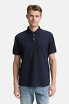 Blauw poloshirt met korte mouwen van Tom Tailor, met borstzak en subtiele verticale strepen.
