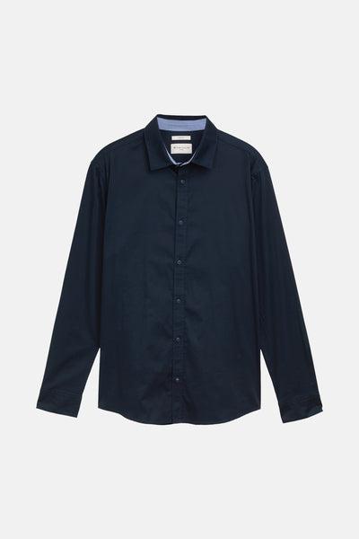 Chemise à manches longues bleu foncé de Tom Tailor, coupe ajustée, avec boutons et col classique.