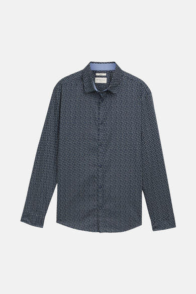 Chemise à manches longues bleue de Tom Tailor avec un motif géométrique régulier.