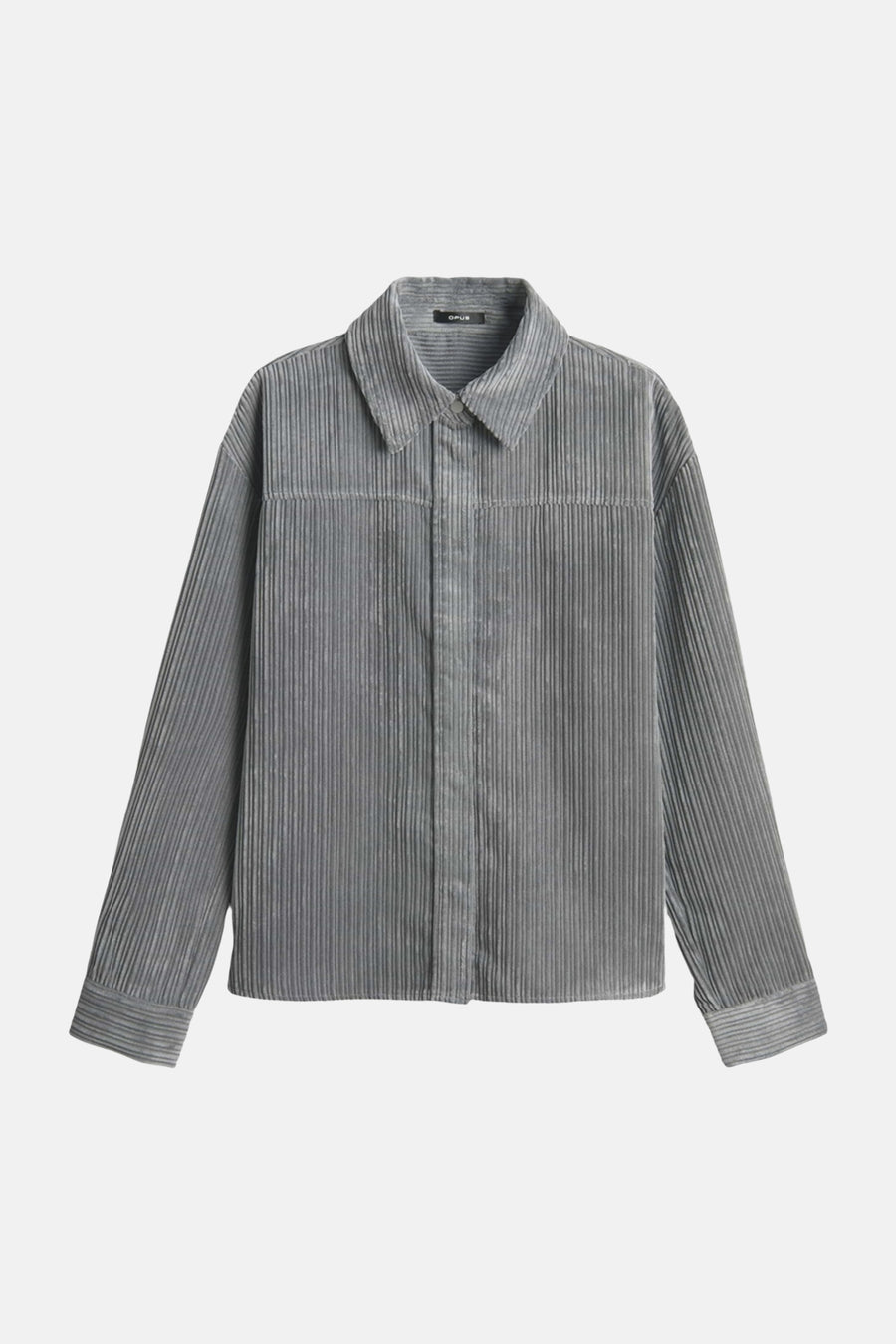 Chemise grise OPUS à manches longues, col classique et texture côtelée.