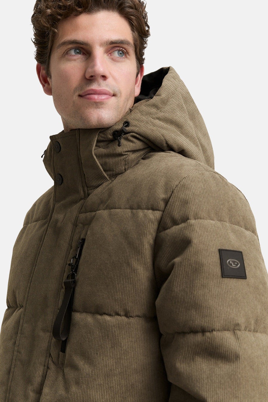 Groene regenjas van Tom Tailor, van corduroy met capuchon en ritssluitingdetails
