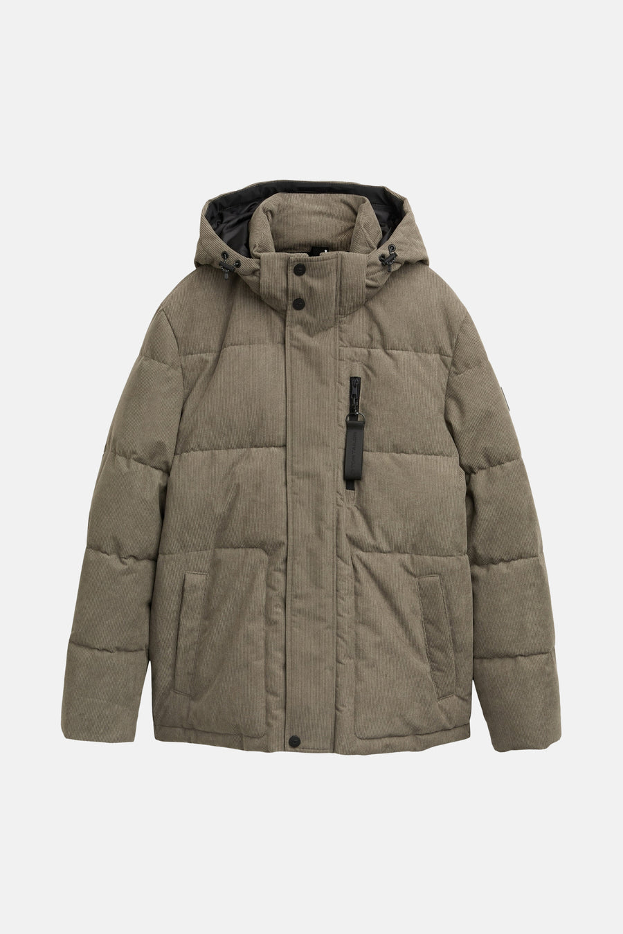 Groene regenjas van Tom Tailor, getextureerd in corduroy met capuchon en zakken.
