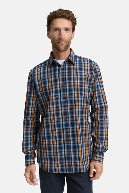 Multikleurig overhemd met lange mouwen van Tom Tailor, met blauwe, bruine en witte ruiten.