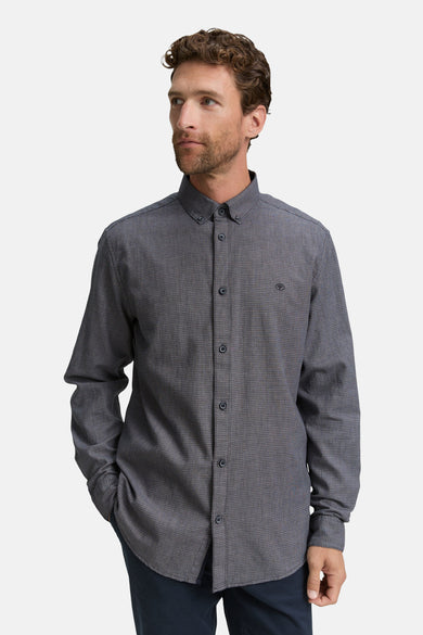 Blauwe blouse met lange mouwen van Tom Tailor, met fijn ruitpatroon en knoopsluiting.