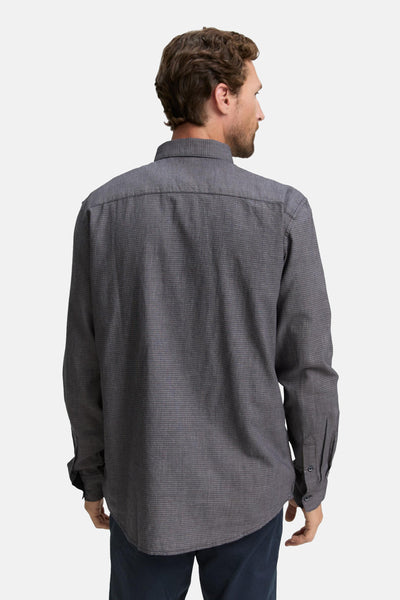 Blauw overhemd met lange mouwen van Tom Tailor, achterkant, met geruit patroon en knoopsluiting.