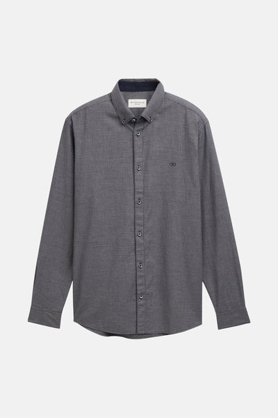Blauw overhemd met lange mouwen van Tom Tailor, subtiel ruitpatroon, klassieke pasvorm met zichtbare knopen.