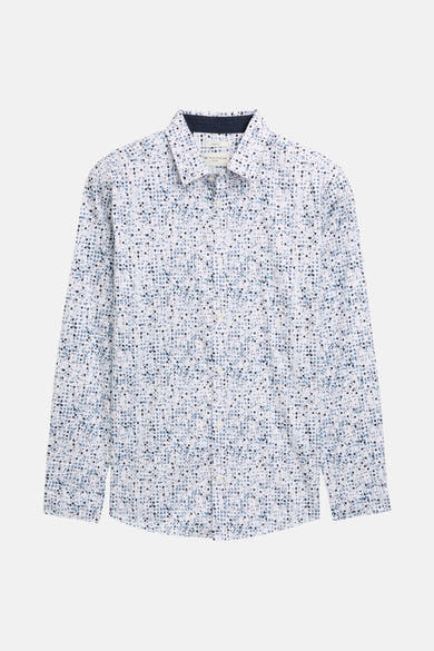 Blauw katoenen overhemd met lange mouwen van Tom Tailor, met stippenpatroon en knoopsluiting.