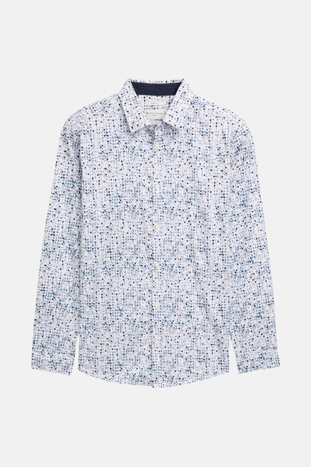 Blauw katoenen overhemd met lange mouwen van Tom Tailor, met stippenpatroon en knoopsluiting.