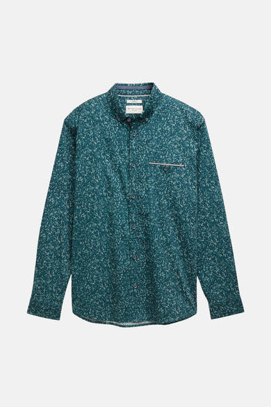 Chemise à manches longues verte de Tom Tailor, avec un motif moucheté et une poche poitrine.