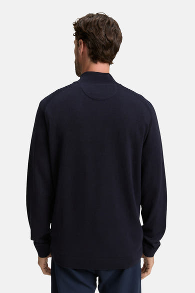 Pull à col rond bleu de Tom Tailor, vu de dos, en maille lisse unie.
