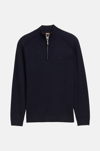 Pull col rond bleu de Tom Tailor, avec fermeture éclair au col.