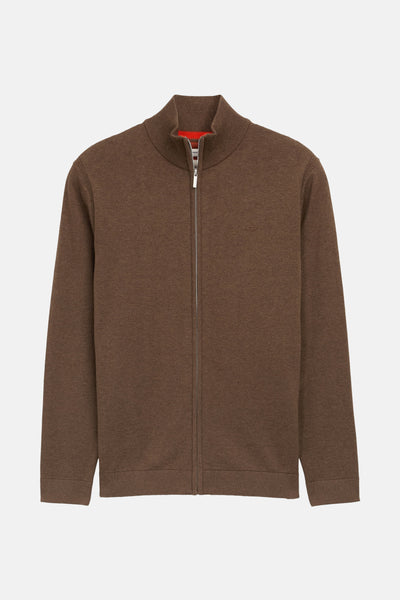 Gilet marron en maille de Tom Tailor avec fermeture éclair et col montant.