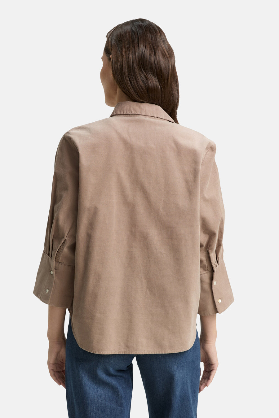 Beige blouse met lange mouwen van Tom Tailor, van getextureerde stof, met knoopmanchetten.
