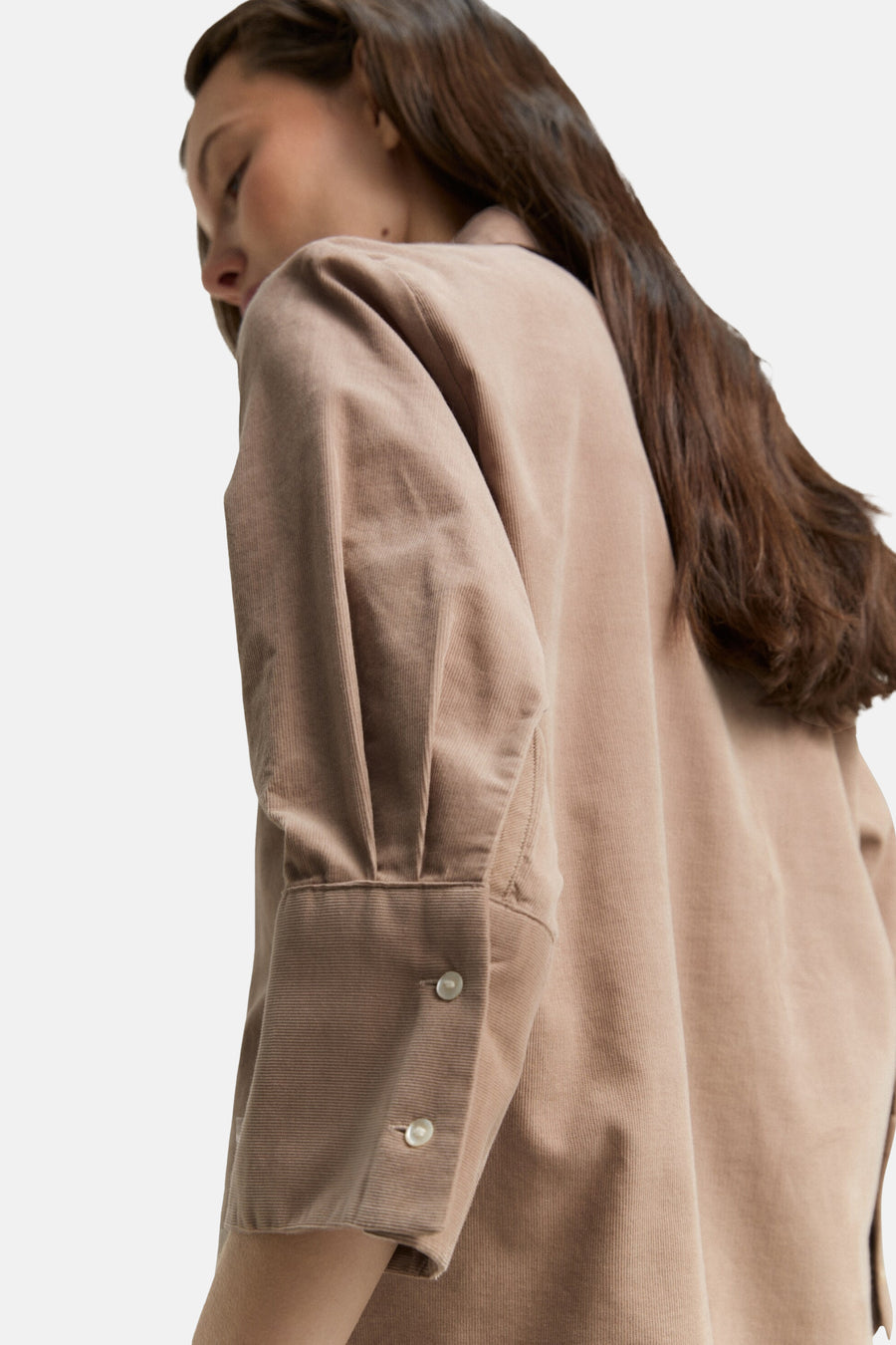 Beige blouse met lange mouwen van Tom Tailor, van corduroy, met knopen aan de manchetten.