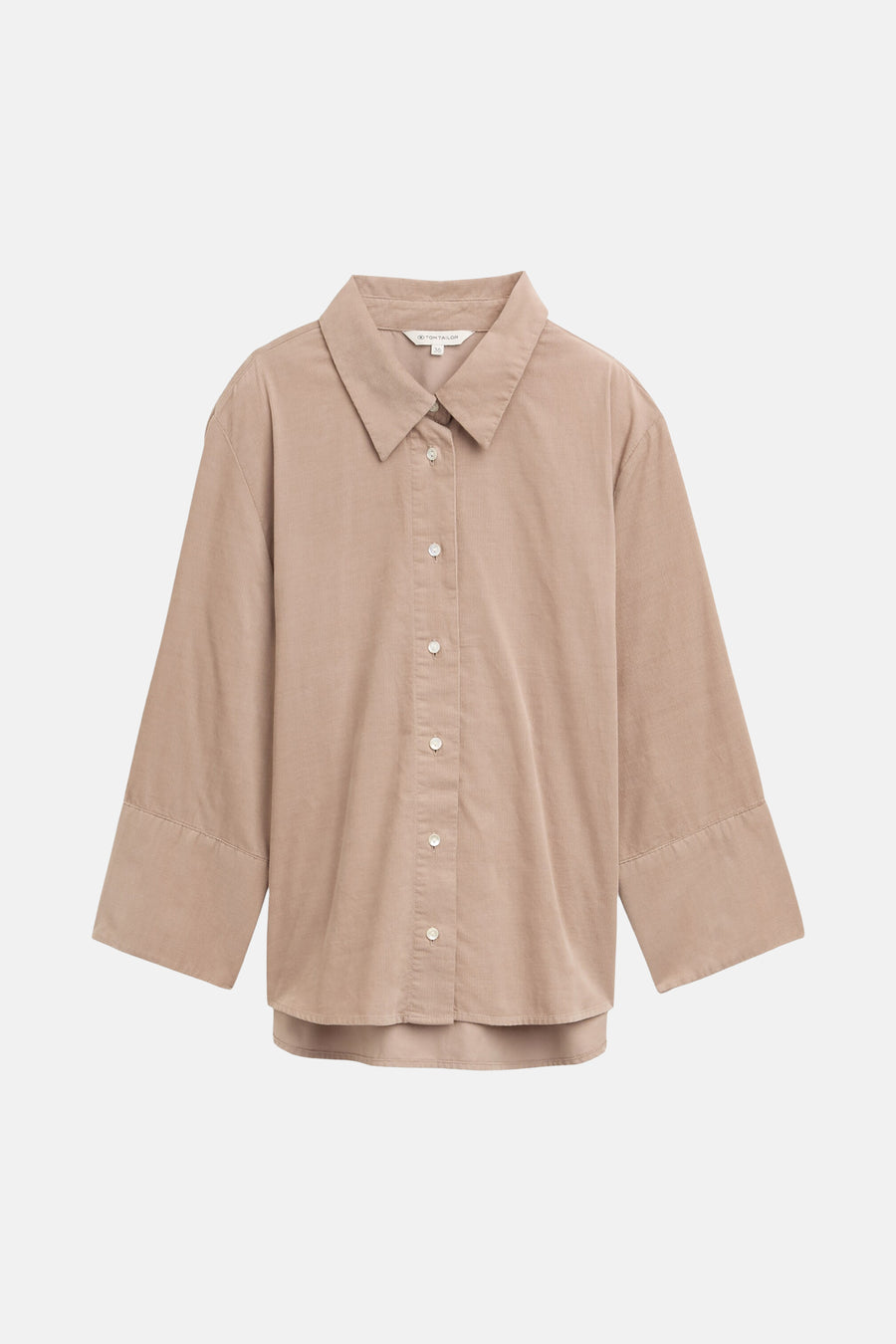 Beige blouse met lange mouwen van Tom Tailor in corduroy met knoopsluiting.