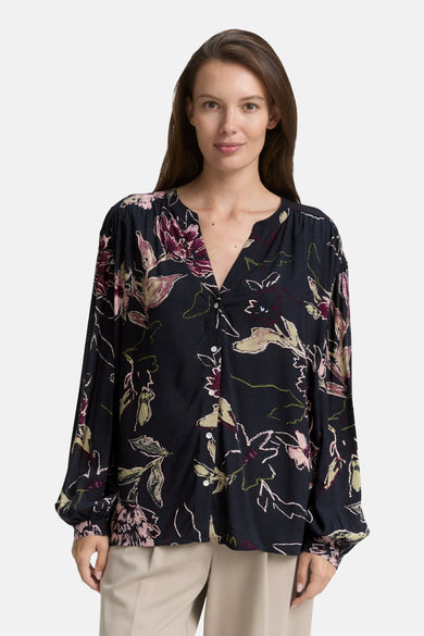 Multikleurige blouse van Tom Tailor met bloemenprint, knoopsluiting en lange mouwen.