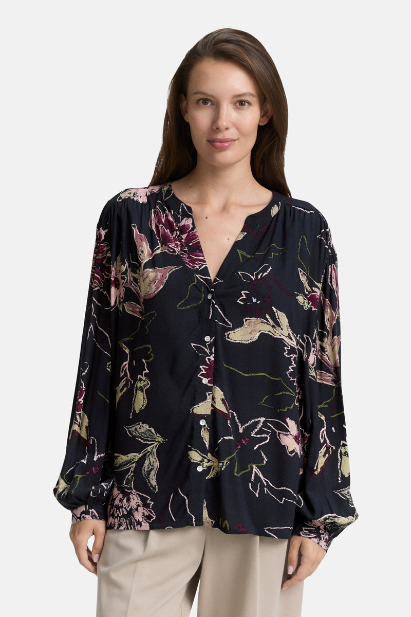 Multikleurige blouse van Tom Tailor met bloemenprint, knoopsluiting en lange mouwen.